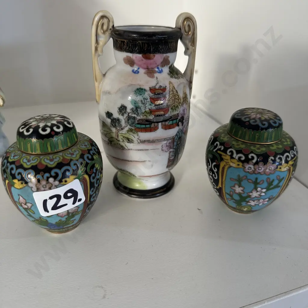 miniature cloisonne ginger jars plus early stamped vase Image 1++