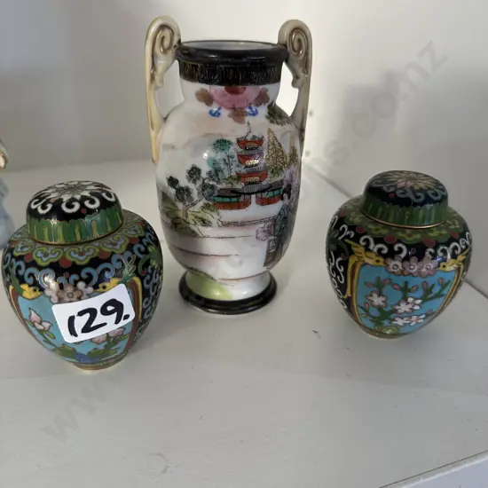 miniature cloisonne ginger jars plus early stamped vase
