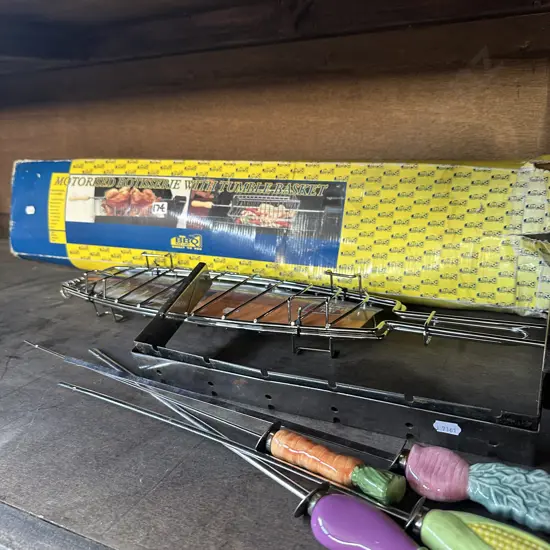 rotisserie, fish griller and kebab sticks