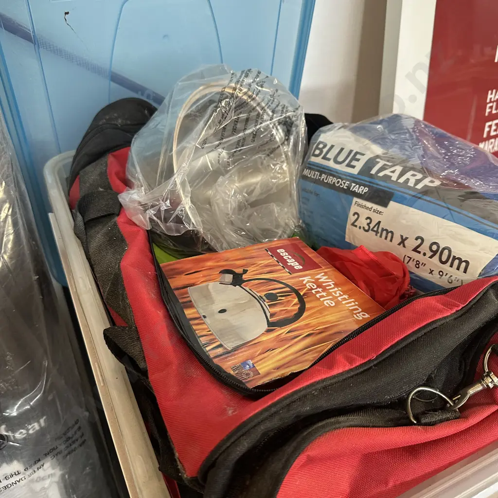 lidded bin with camping items Image 1++
