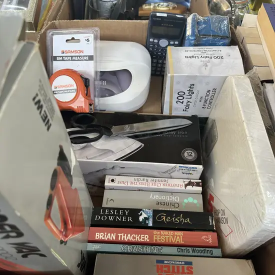 Box lot of books and new products