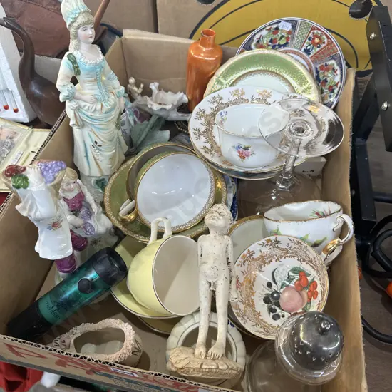 Box of English china and figures etc.