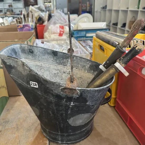 coal scuttle and 2 damaged brass sprayers