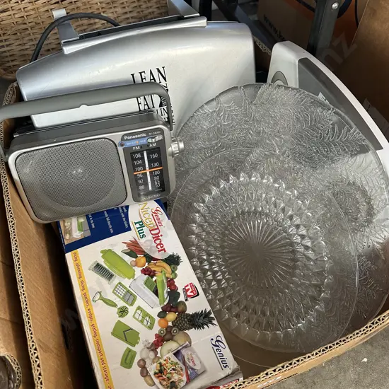 George Forman, scales, large glass servers and emergency radio etc.