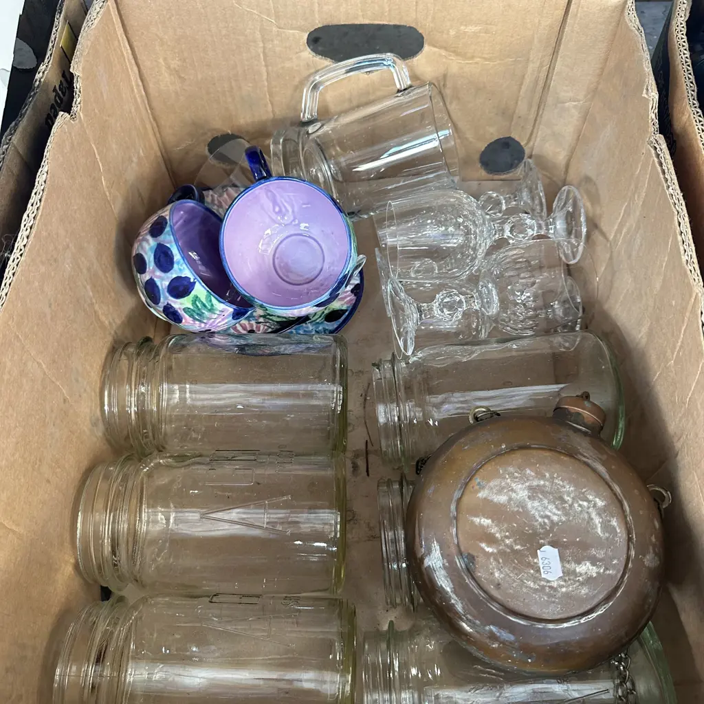 Six Agee jars, copper flask, etc. Image 1++