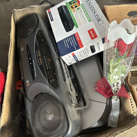 Box lot including radio and boxed UHR Freeview receiver etc.