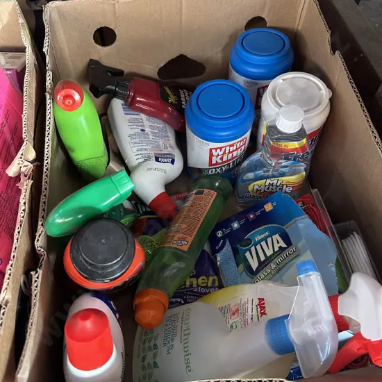 Box of cleaning products.