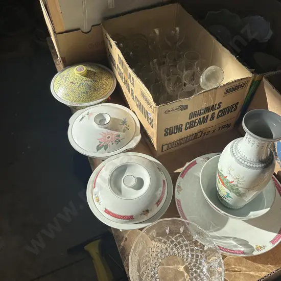 Glassware, crystal bowl and china bakeware etc.