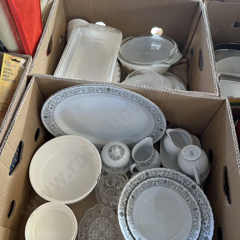 Two boxes bakeware, plates, part dinner set etc. Image 1++