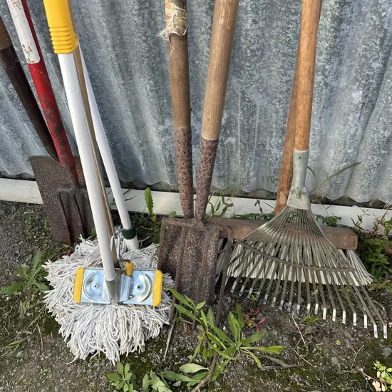 garden tools and yard broom